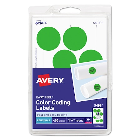 Avery Dennison Label, 1.25"Round, NeonGreen, PK400 05498